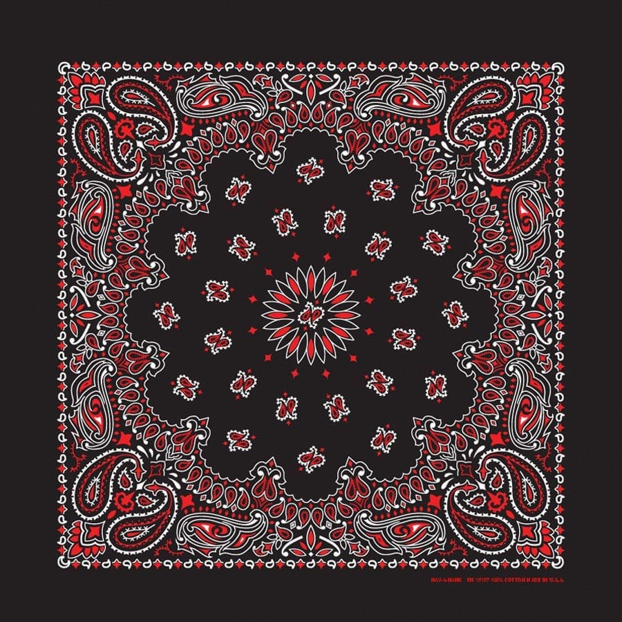 The Bandanna Co Traditional Paisley Bandanna - Black / Red (One Sided Print) - 100% Cotton Made in USA
