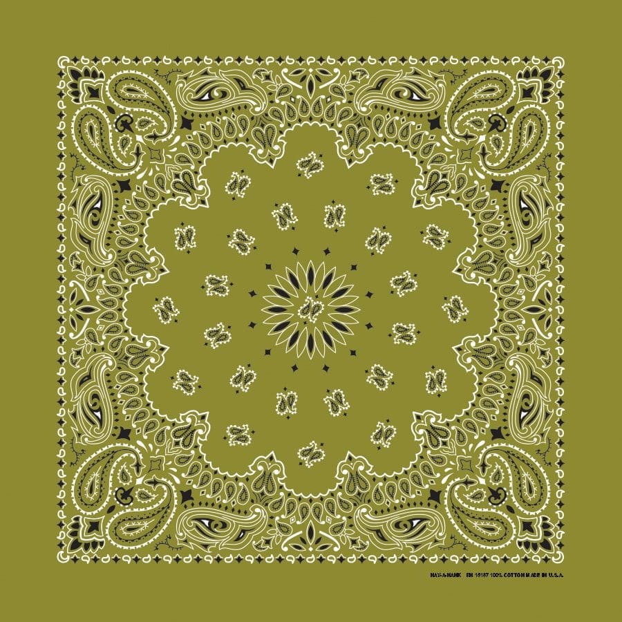 The Bandanna Co Traditional Paisley Bandanna - Olive - 100% Cotton Made in USA