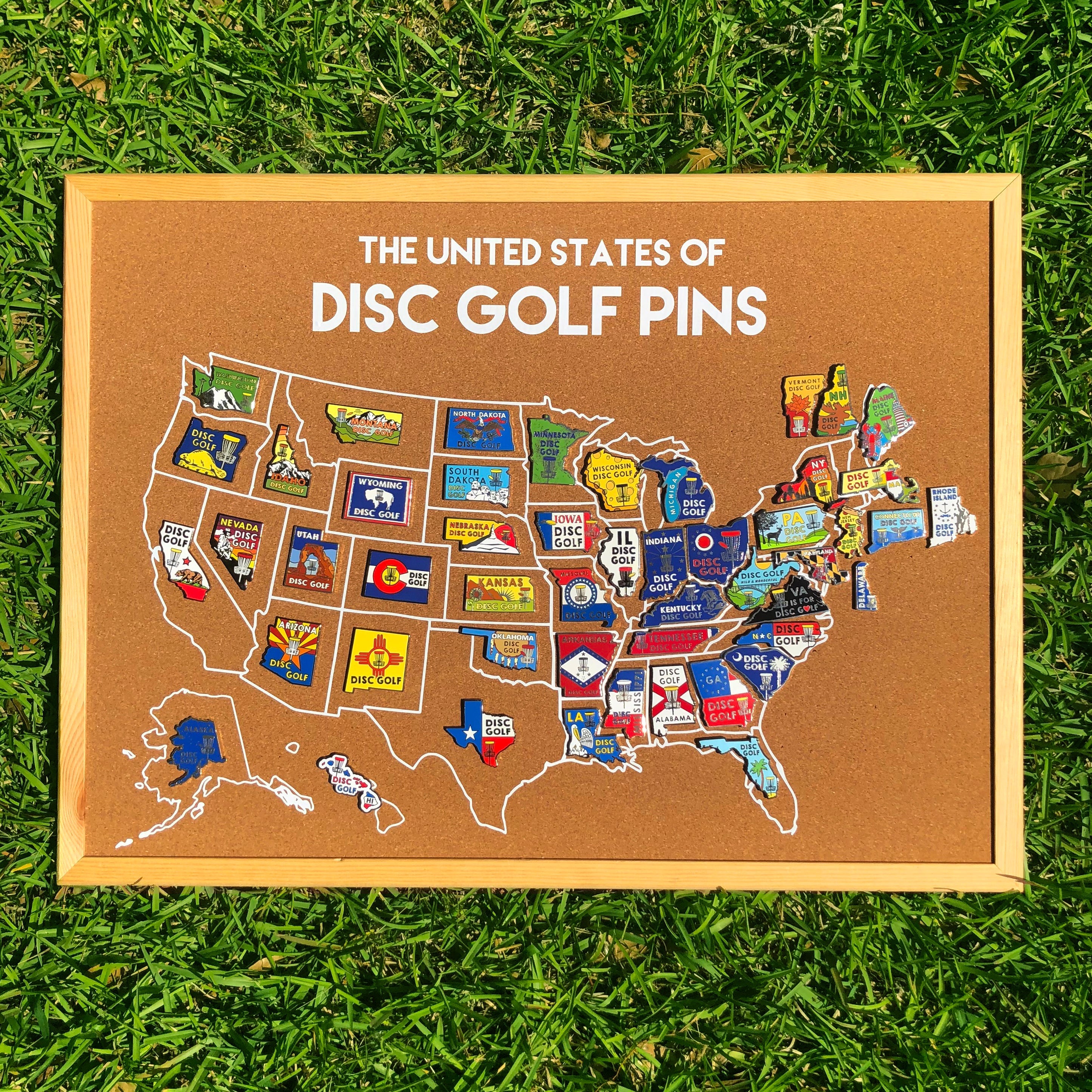 Disc Golf Pins | Disc Golf Pins Cork Board - ALL 50 STATE PINS INCLUDED