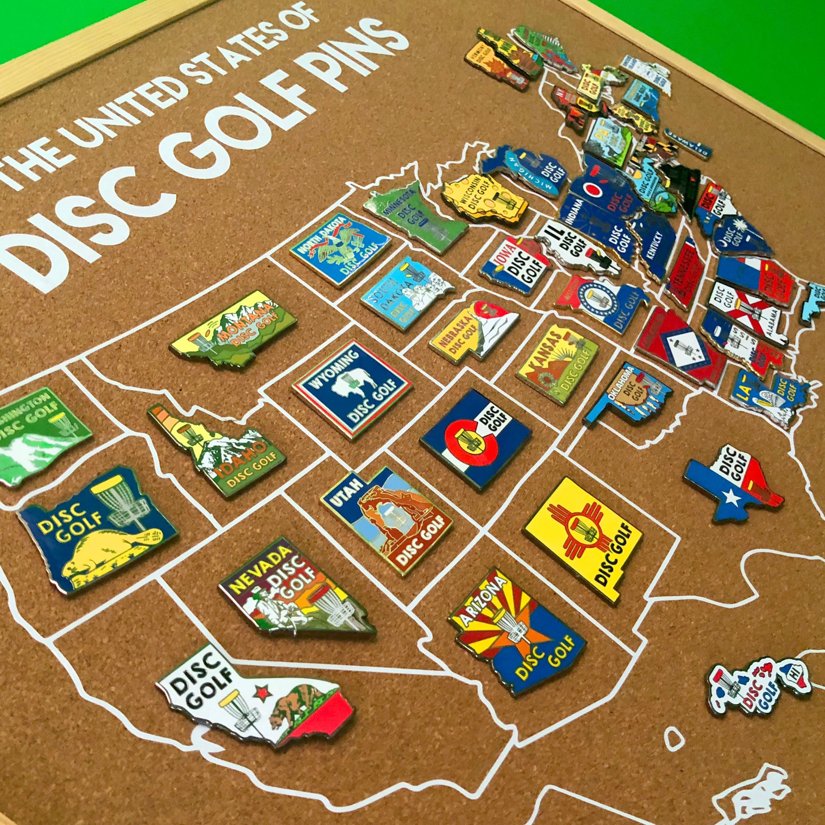 Disc Golf Pins | Disc Golf Pins Cork Board - ALL 50 STATE PINS INCLUDED