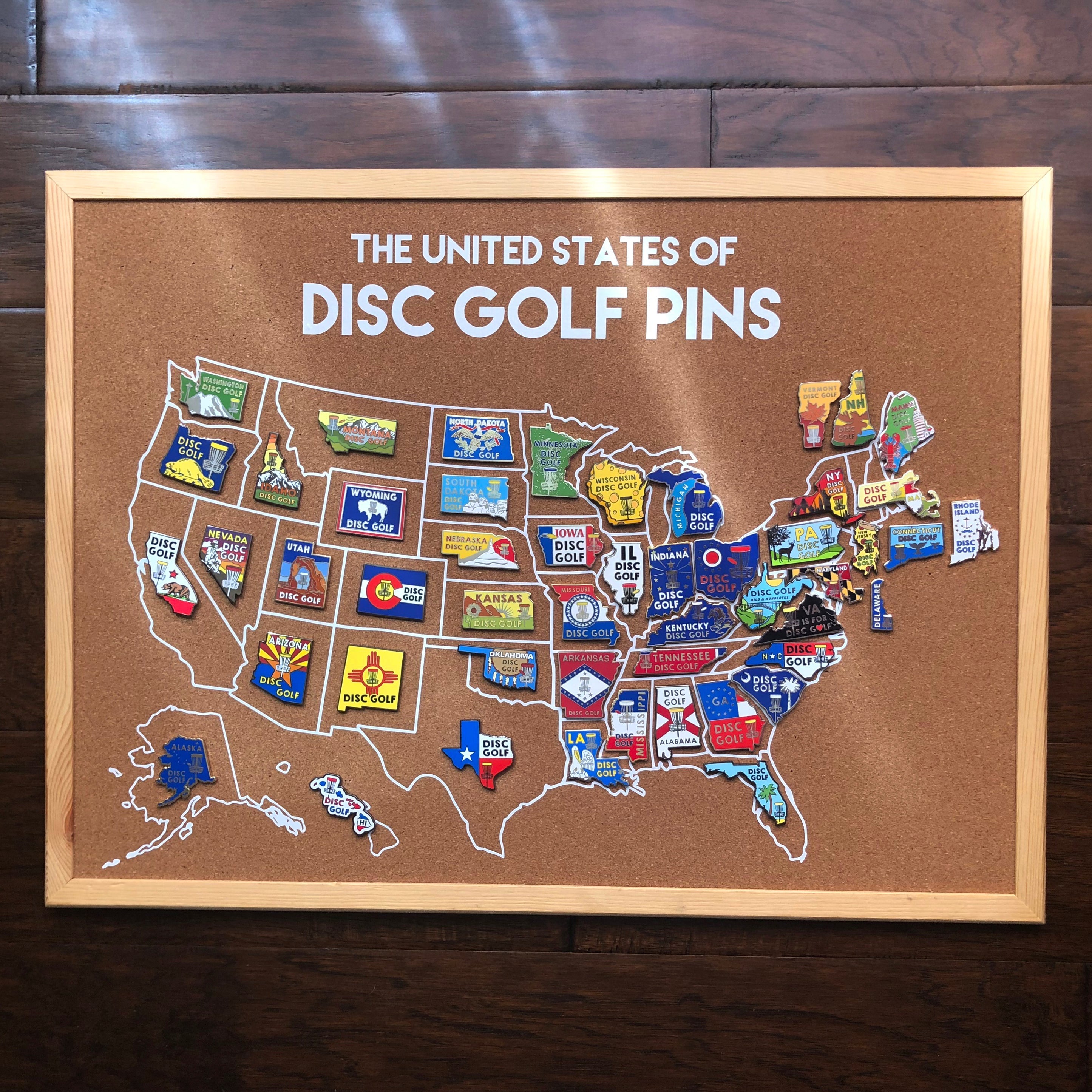 Disc Golf Pins | Disc Golf Pins Cork Board - ALL 50 STATE PINS INCLUDED