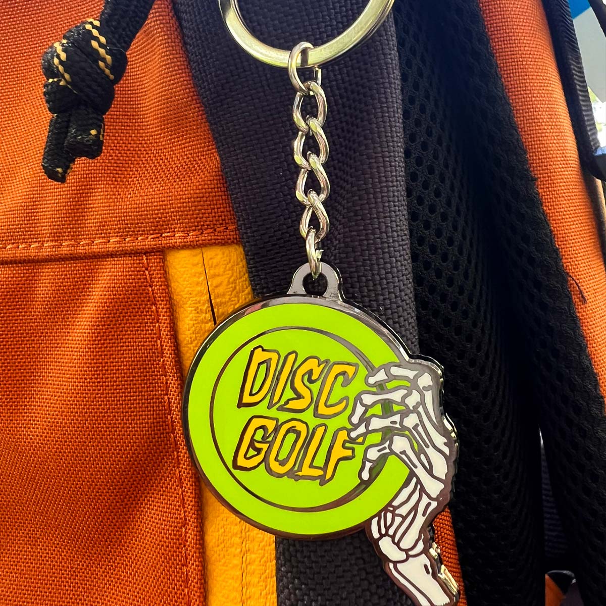 Disc Golf Pins | Skeleton Throws Keychain (GREEN) - Jersey Discs