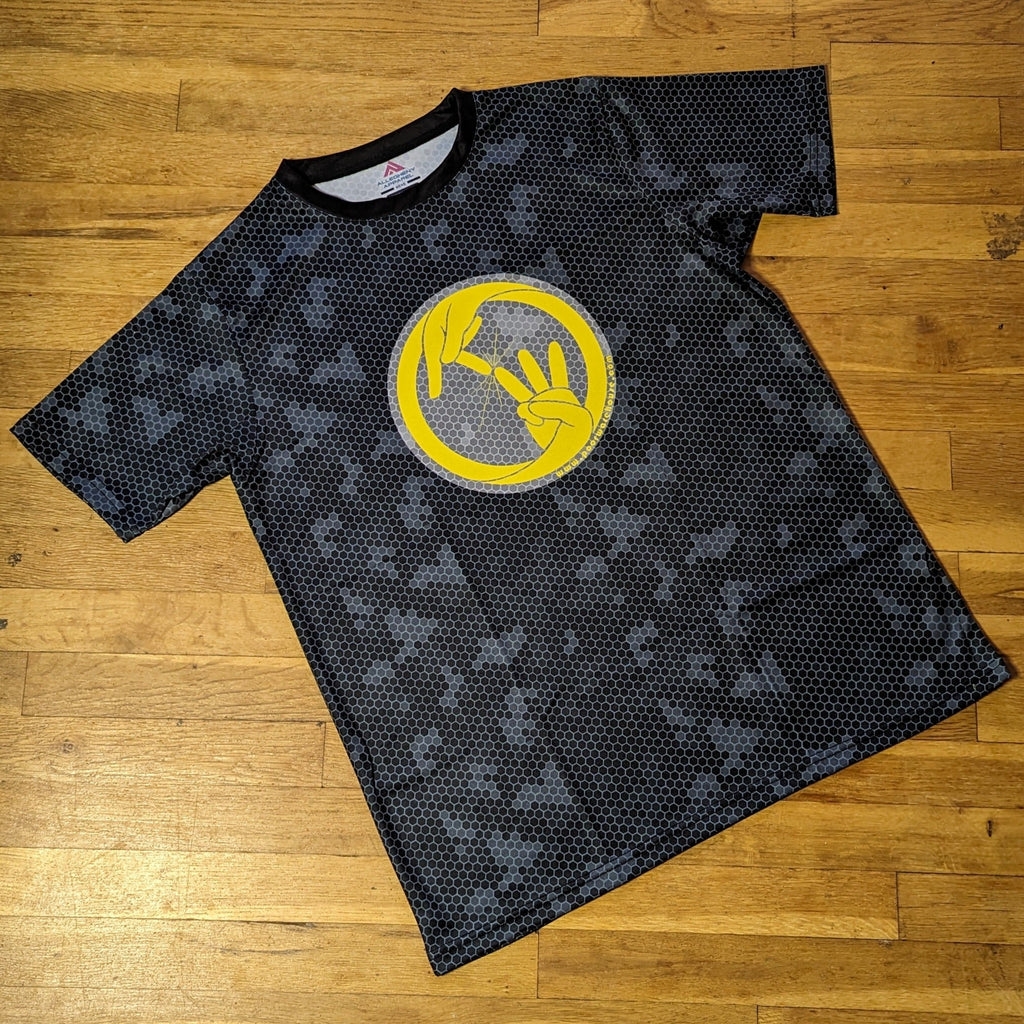 ALLEGHENY APPAREL Black Camo Series Sublimation T-Shirt with Poor Warehouse Logo