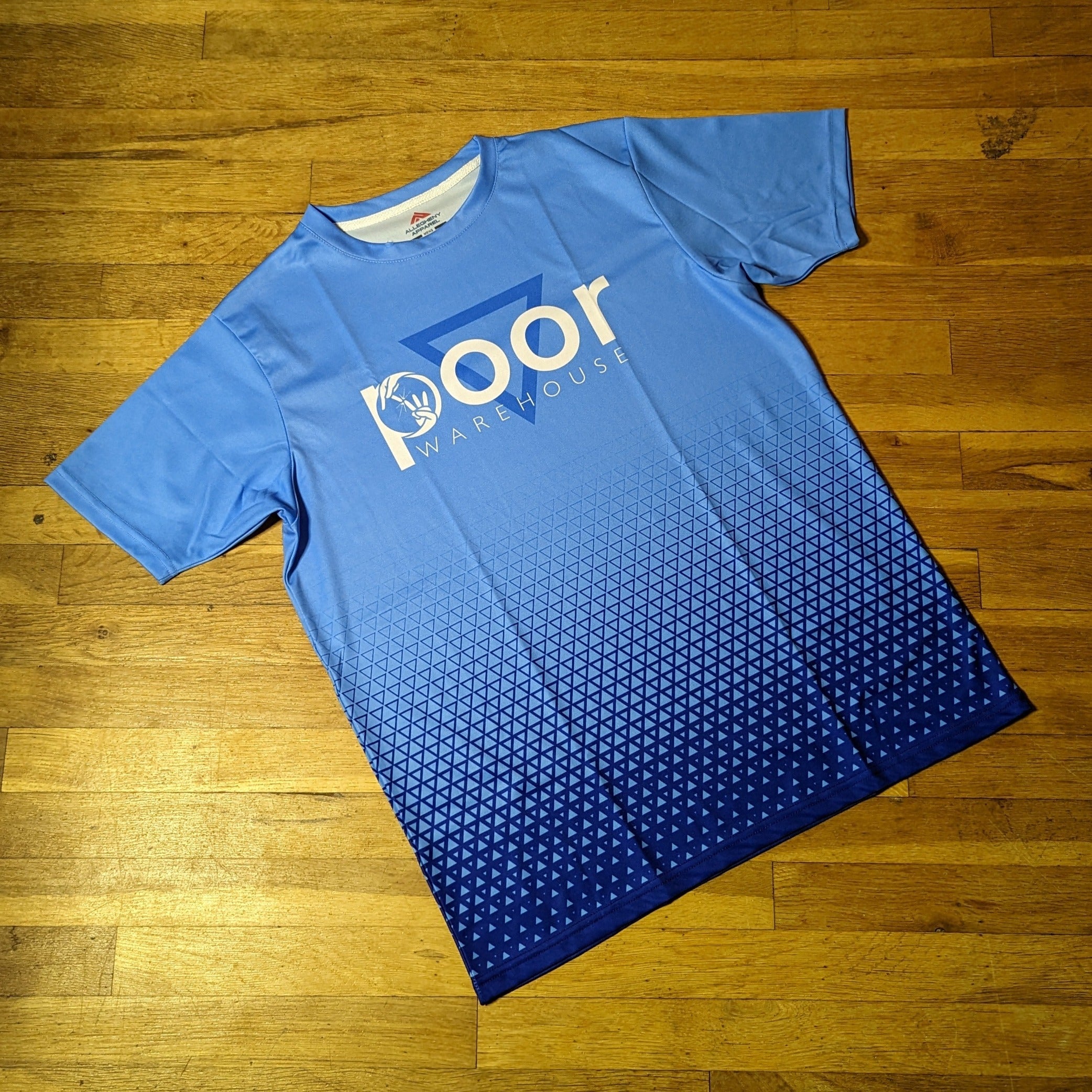 ALLEGHENY APPAREL Blue Series Sublimation T-Shirt with Poor Warehouse Logo