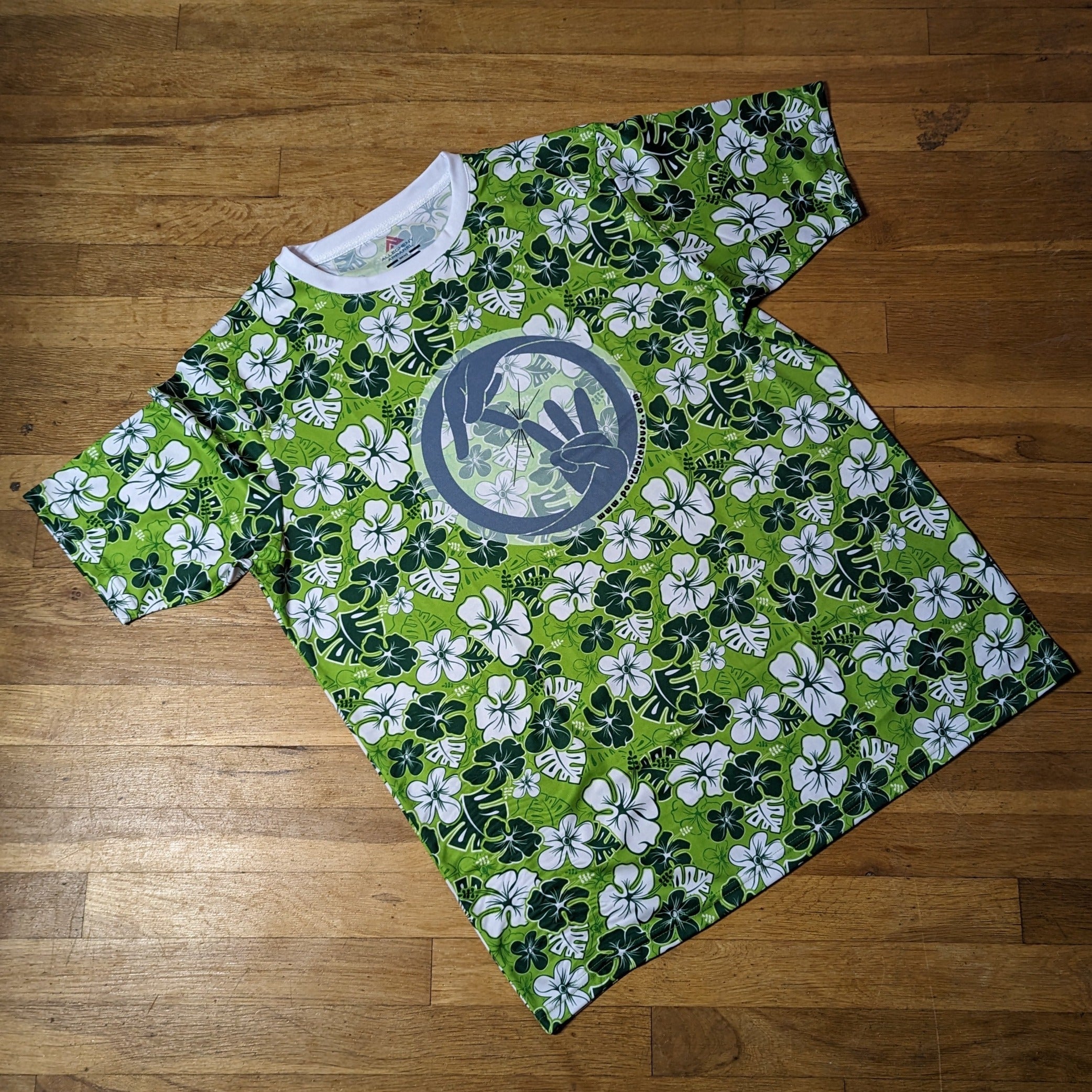 ALLEGHENY APPAREL Green Hawaiian Series Sublimation T-Shirt with Poor Warehouse Logo