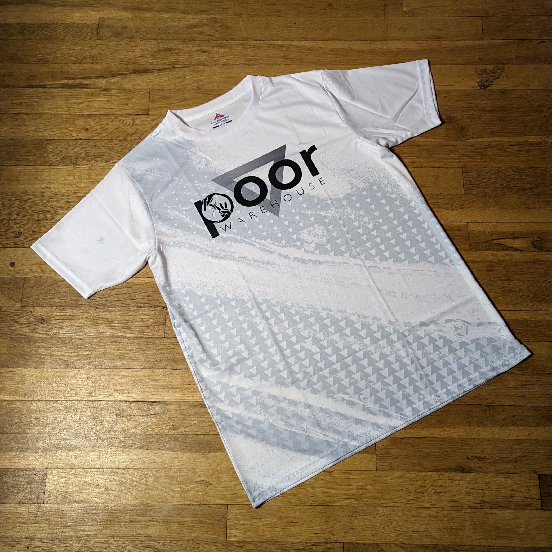 ALLEGHENY APPAREL White Water Series Sublimation T-Shirt with Poor Warehouse Logo
